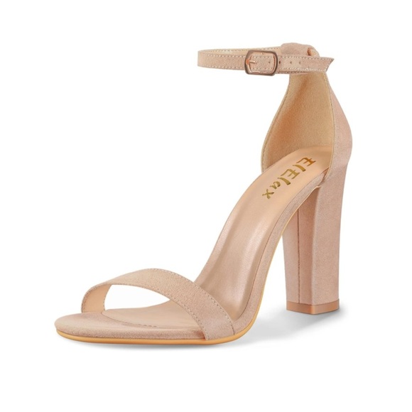 🆕 ElElax | 4 Inch Block High Heel Suede Sandals in Nude Size 6.5 - Picture 2 of 11